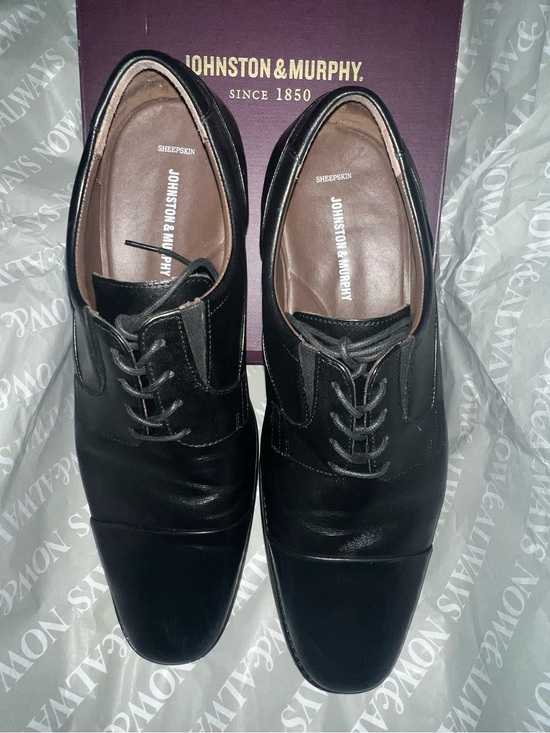 Johnston & Murphy Black Leather Cap-Toe Derby Shoes main image 6